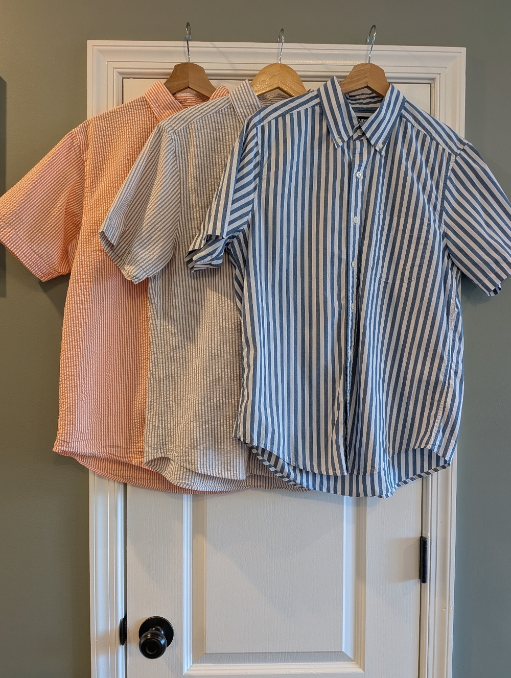 Lot of 3 Lands' End Mens Button Up Shirt Short Sleeve Seersucker Sz M Dad Casual